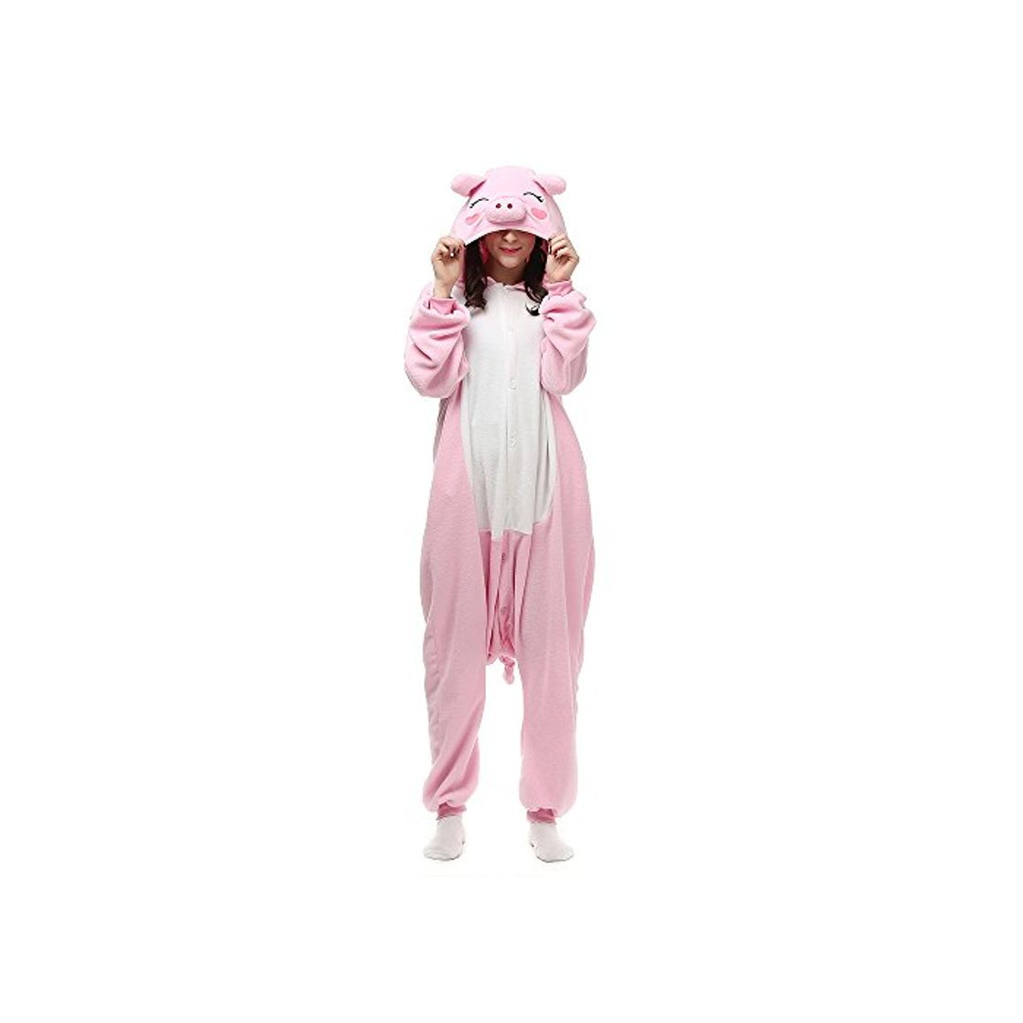 Fashion Animal Pijamas Traje Disfraz de Halloween Cerdo Rosa Unisexo Adulto Onesie