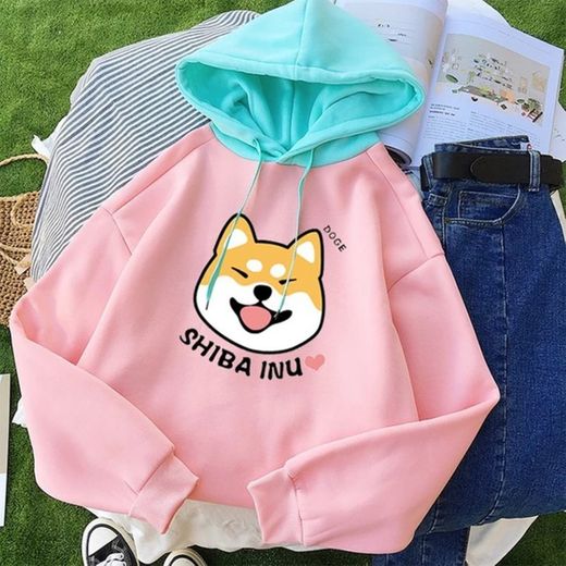 Sudaderas Mujer Women Harajuku Hoodies Cartoon Dog Shiba Inu Anime Printed Sweatshirt Sudadera Mujer Moletom Feminino Kawaii Pullover Top Blue L