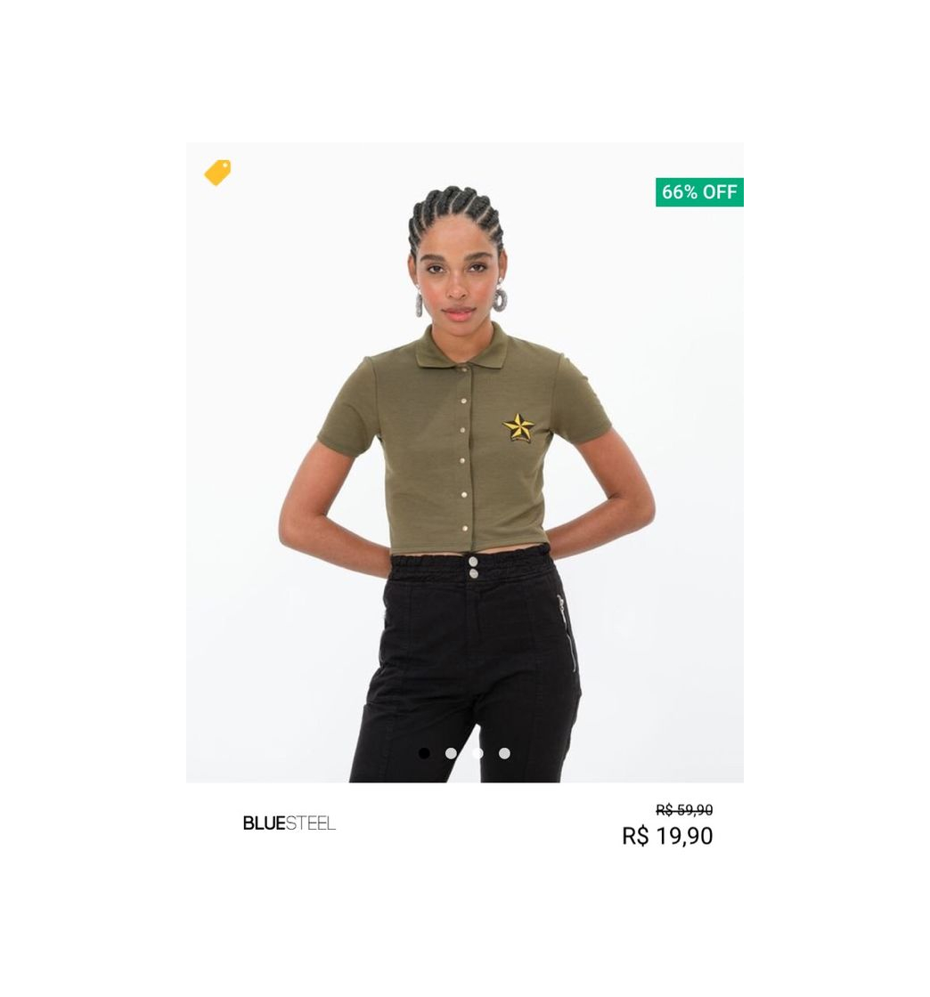 Moda Blusa cropped manga curta com gola polo bordada 🥰😍♥️