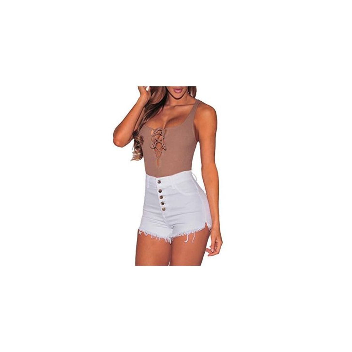 Producto Logobeing Mujer Pantalón Corto Vaquero Desgastado Cintura Alta Shorts de Mezclilla