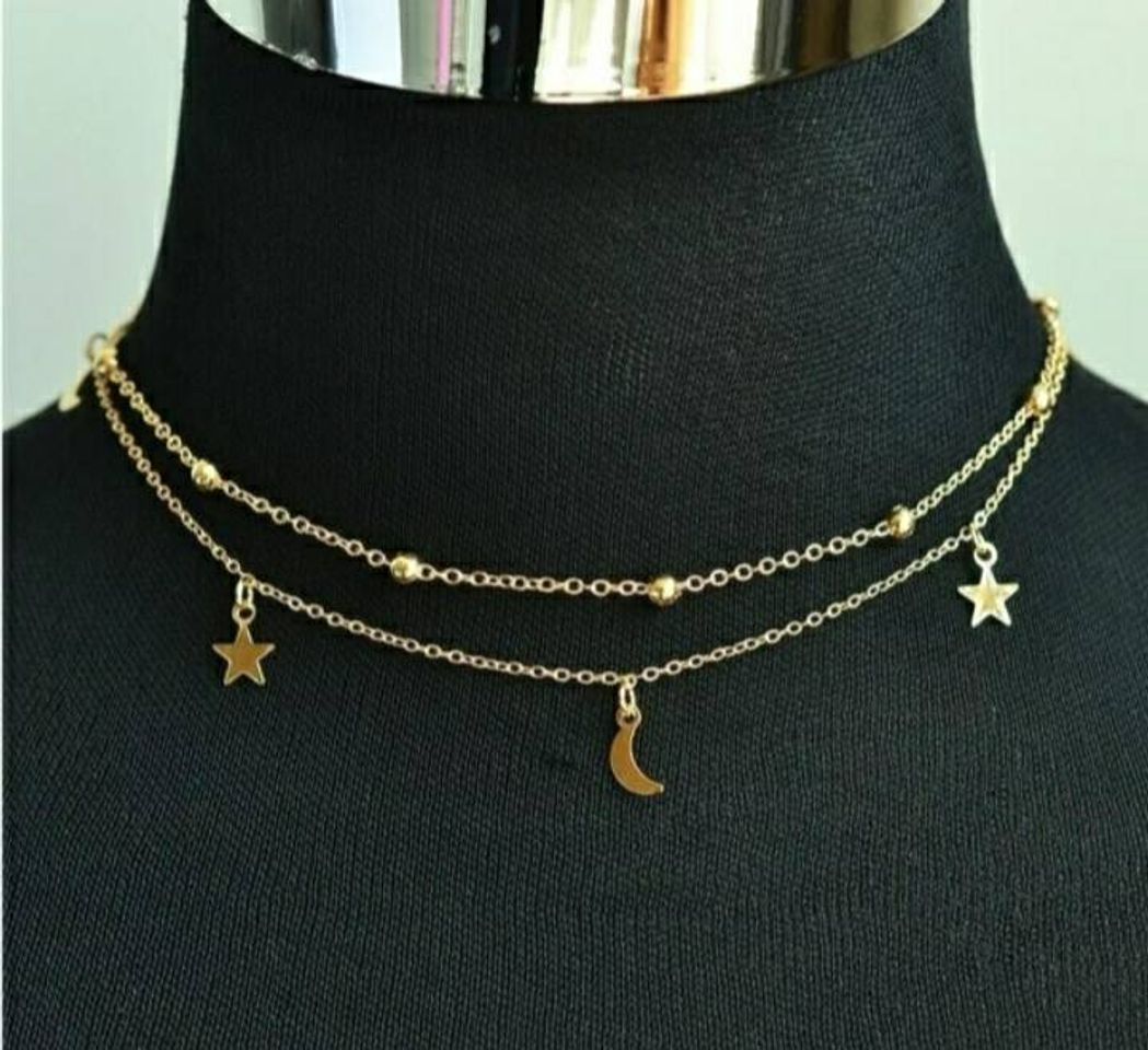 Fashion Colar super delicado com pingentes de estrelas e lua ⭐