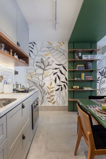 Cozinha de apartamento verdeada 