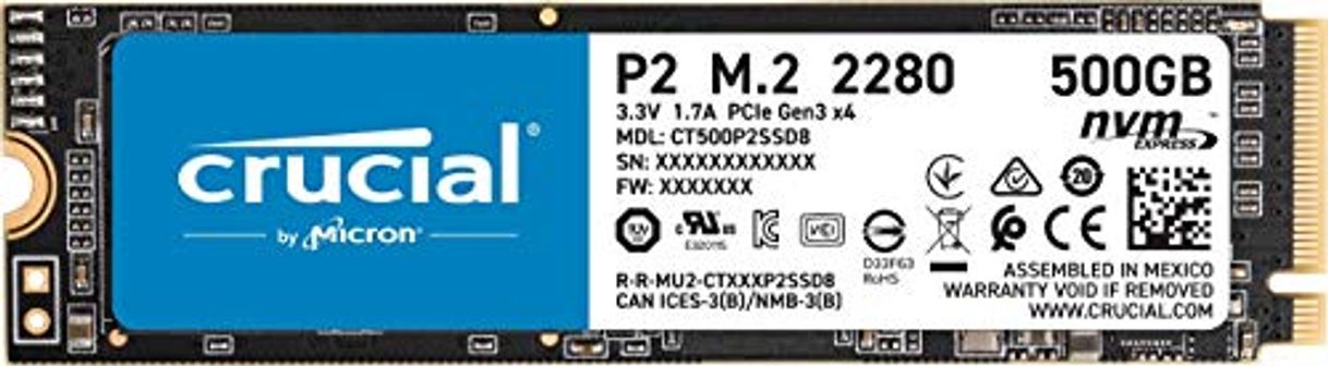 Producto Crucial P2 CT500P2SSD8 Disco Duro sólido Interno SSD de 500GB, de hasta