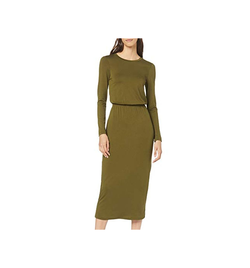 Fashion Marca Amazon - find. Vestido Largo Estilo Camiseta de Punto Mujer, Verde