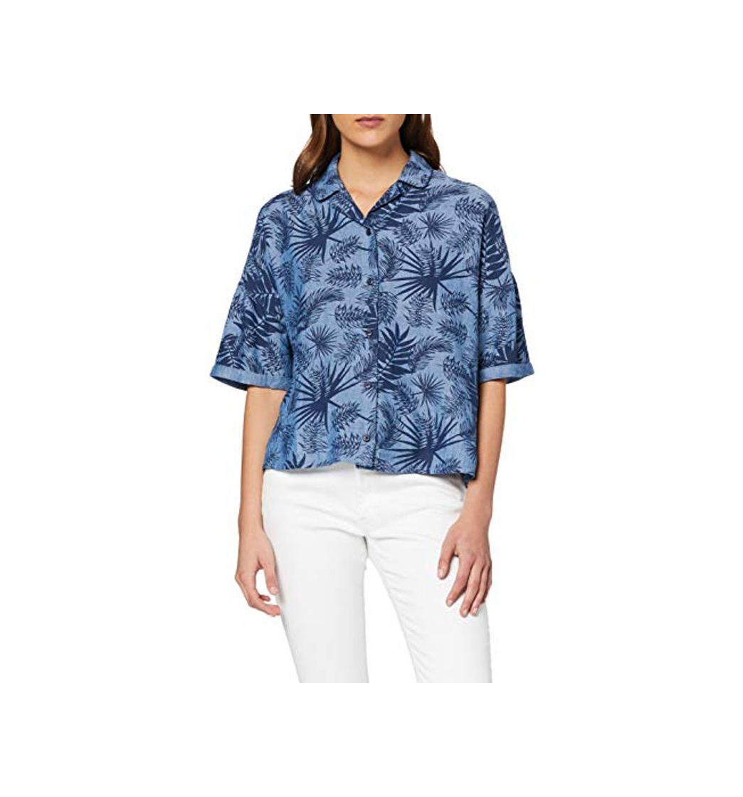 Moda Lee Floral Resort Shirt Blusa, Azul