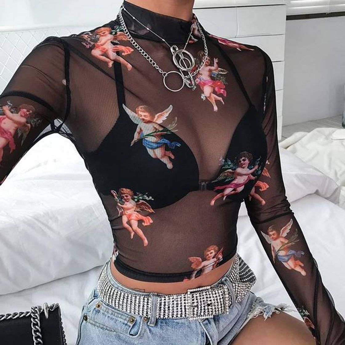 Camiseta transparente de malha 
