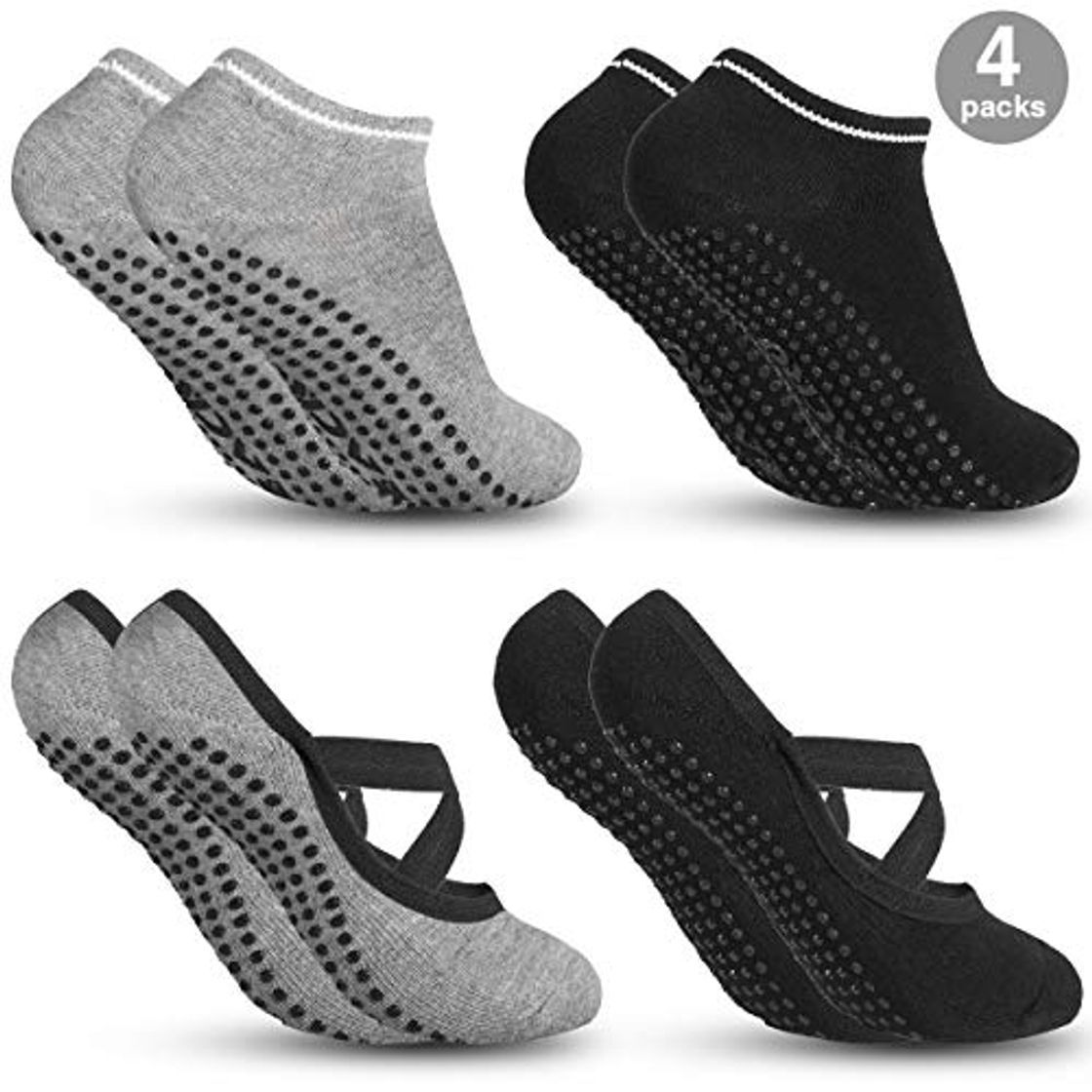 Products Zacro 4Pcs Calcetines-Yoga Antideslizantes de Mujeres Deportivos para Ejercicio Interior,Cómodo Pilates,Yoga,Fitness,etc