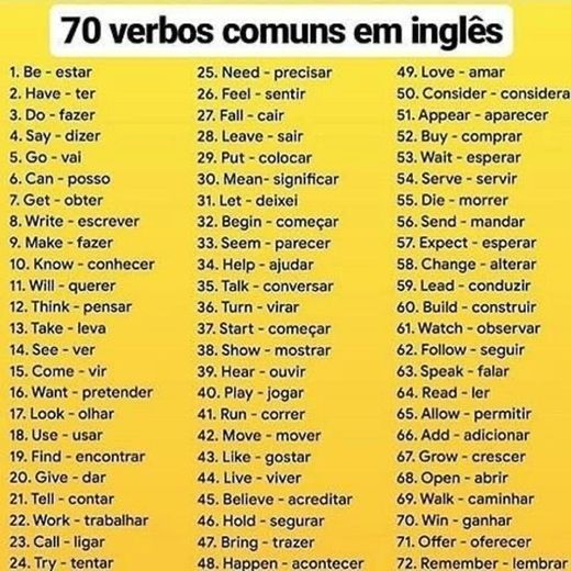 70 verbos comuns em inglês