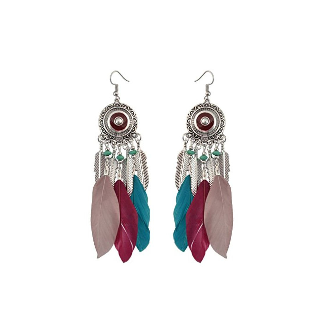 Product YAZILIND Mujeres Pluma Boho Étnica Gota Cuelga Pendientes de La Vendimia Declaración de Joyería Gancho de Pescado Borlas de Plata Antiguo Retro Colorido