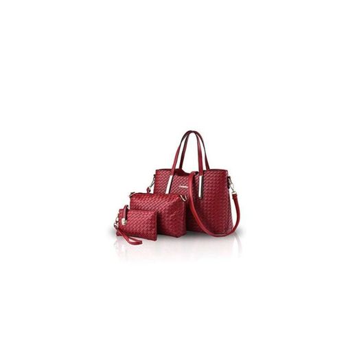 NICOLE&DORIS Bolsos de Mano para Mujer Bolsos 3 Piezas Bolsa Bolsos de Hombro para Damas Totes Bolsos Bandolera Crossbody Vino Tinto