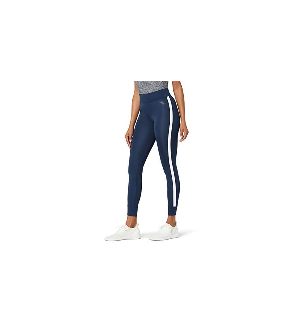 Products Marca Amazon - AURIQUE Leggings de Deporte con Banda Lateral Mujer, Azul