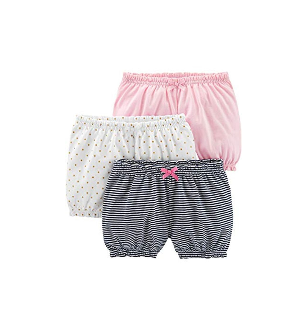 Moda Simple Joys by Carter's Paquete de 3 pantalones cortos para bebé ,White/Dot/Pink