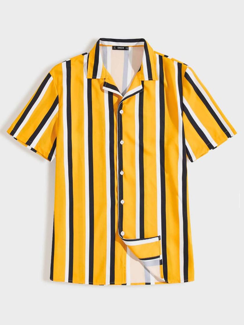 Moda Camisa de Botão Amarelo Vibes SHIEN