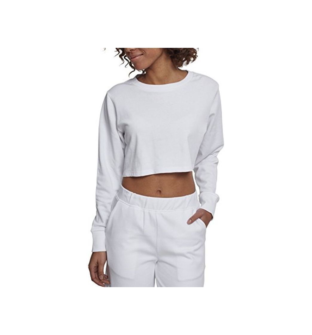 Social Urban Classics Ladies Terry Cropped Crew Suter Pulver, Blanco