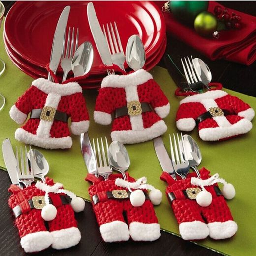 6Pcs Christmas Decorations Santa Claus Silverware Holders Po
