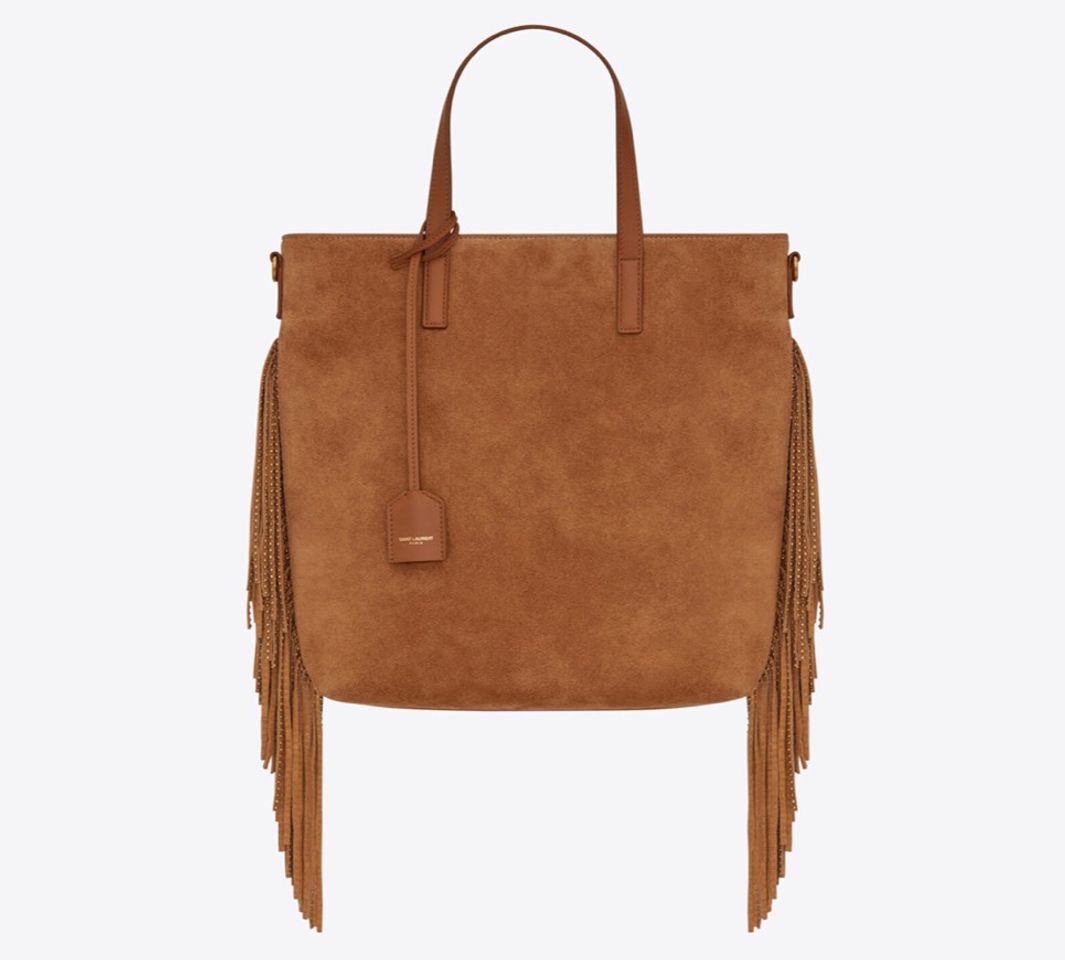 Fashion saint laurent n/s toy shopping bag in suede with studded fringes and ...