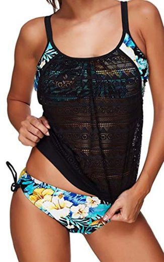 Ocean Plus Mujer Tankini de Malla Acolchada y Colorida con Calzoncillos Bikini