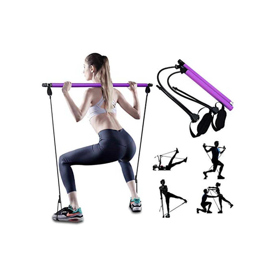 Social PLEASION Ajustable Barra de Pilates con Bandas de Resistencia