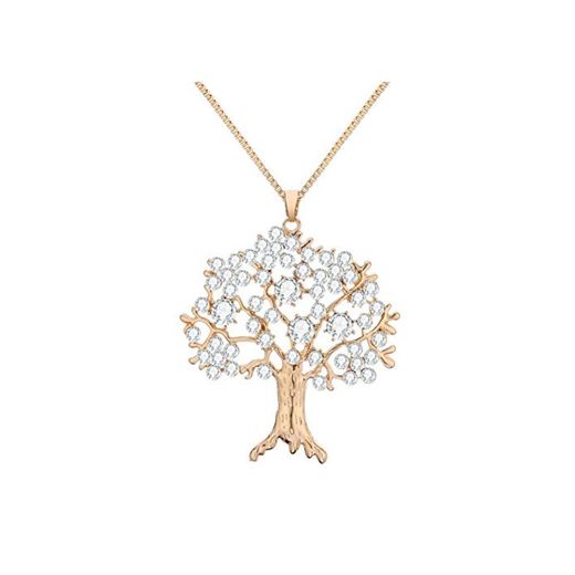 Fnito Collar Moda Crystal Tree of Life Colgante Collar Mujer Declaración Grande Claro Rhinestone Luxurio Collar bisuteria Regalo de Mujer