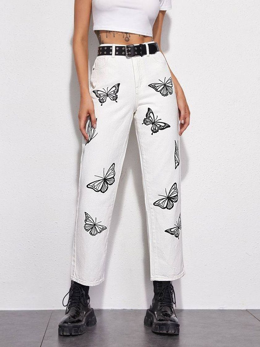 Fashion Calça jeans estilosa de borboleta💫