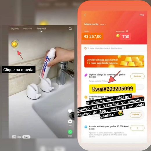 Kwai,App de videos,ganhe assistindo e usando o código!!