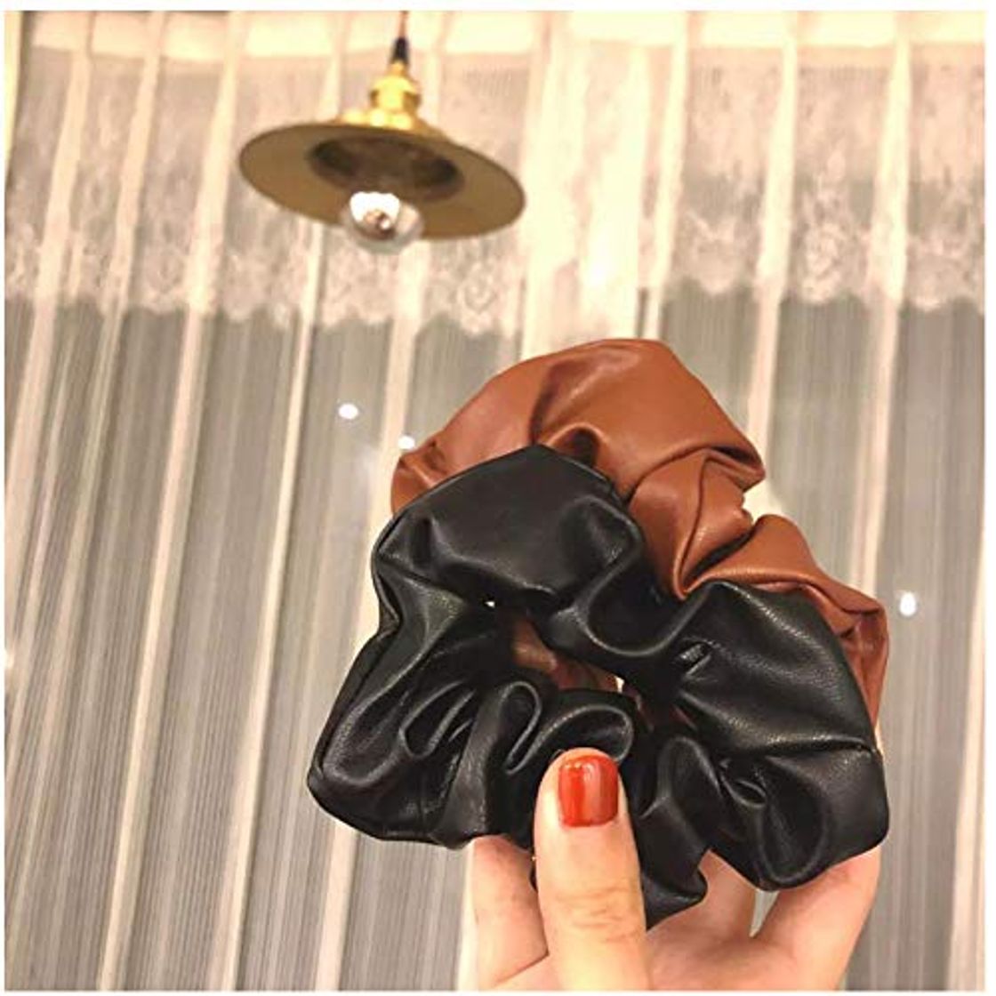 Moda ASLKUYT Mujeres Otoño Invierno Vintage negro café Color cuero grandes bandas para el cabello accesorios para el cabello Scrunchie coleta titular 2 uds