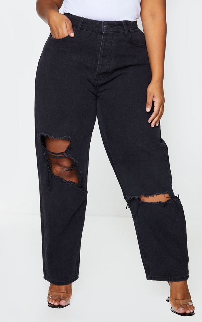 Moda Plt Washed Black Knee Rip Boyfriend Jean