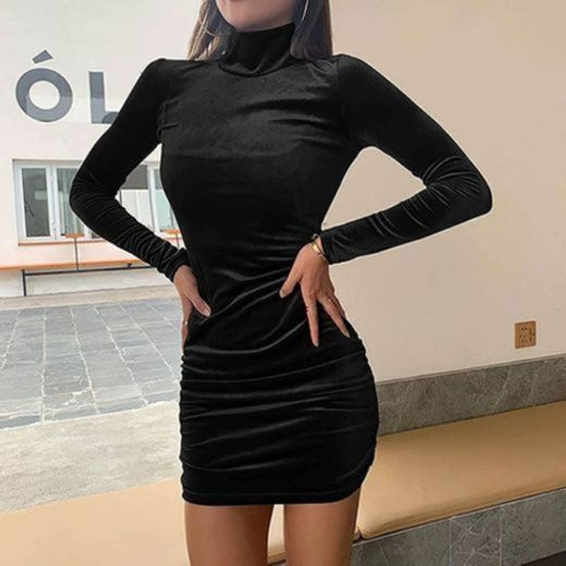 Moda DEELIN Vestido De Cuello Alto De Cuello Alto De Manga Larga Sexy