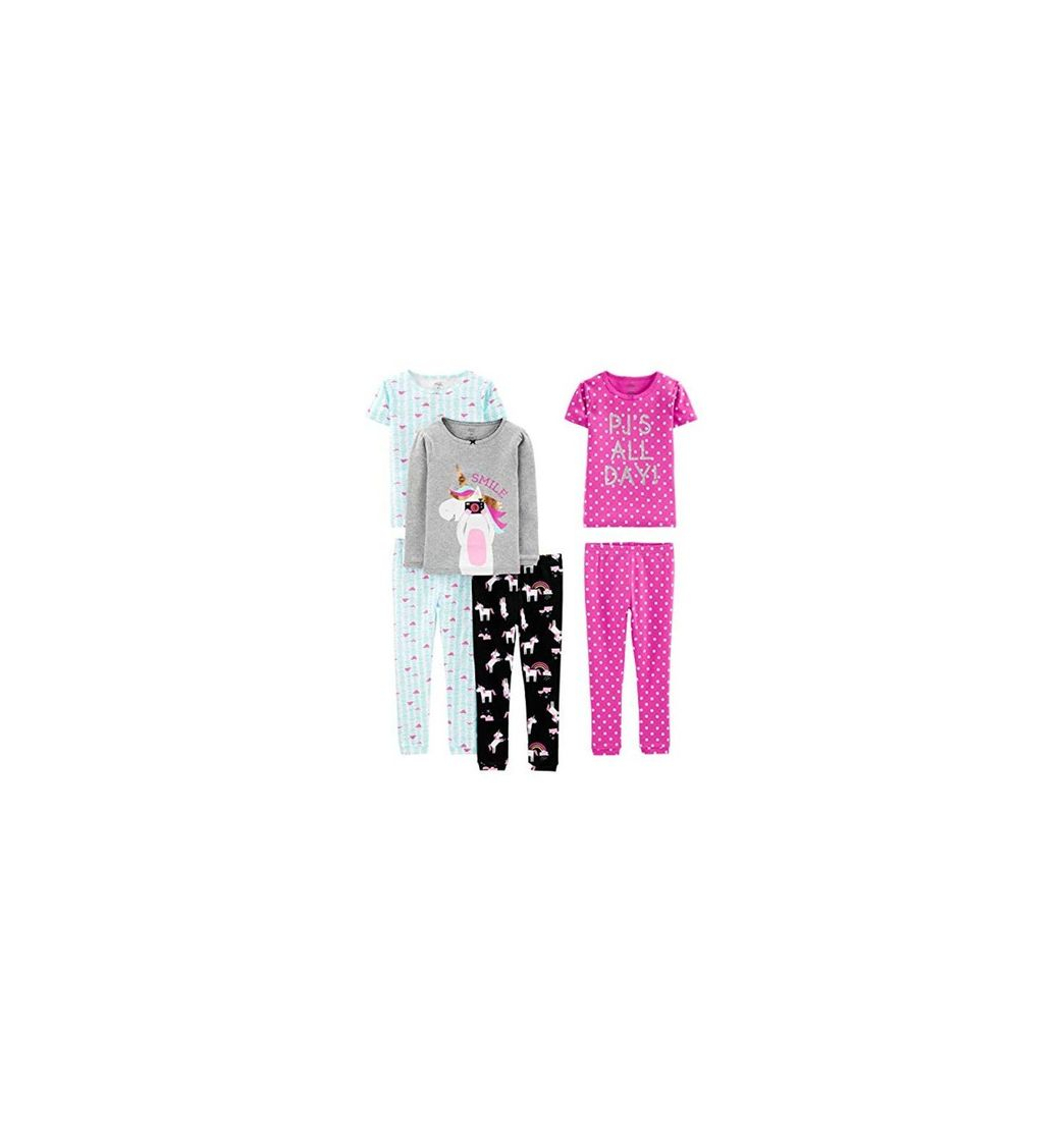 Social Simple Joys by Carter's 6-Piece Snug Fit Cotton Pajama Set Sets, Unicornio/Puntos/Tortuga,