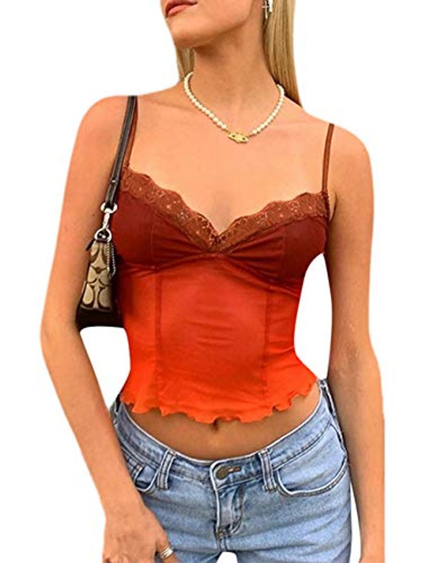 Fashion Top Corto de Malla de Encaje para Mujer, Camiseta sin Mangas Transparente,