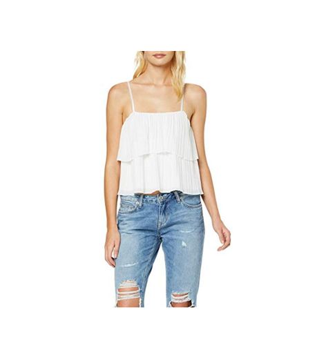 New Look Pleated Strappy Layer Crop Camiseta, Blanco
