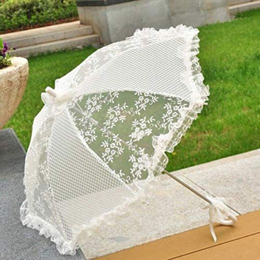 BDWS Paraguas Laço Guarda-chuva algodão Bordado Branco