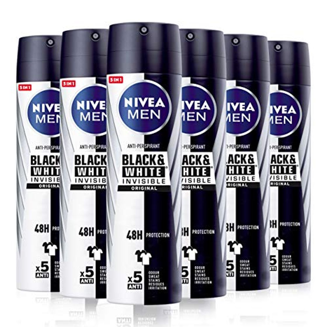 Belleza NIVEA MEN Black & White Invisible Original Spray en pack de 6