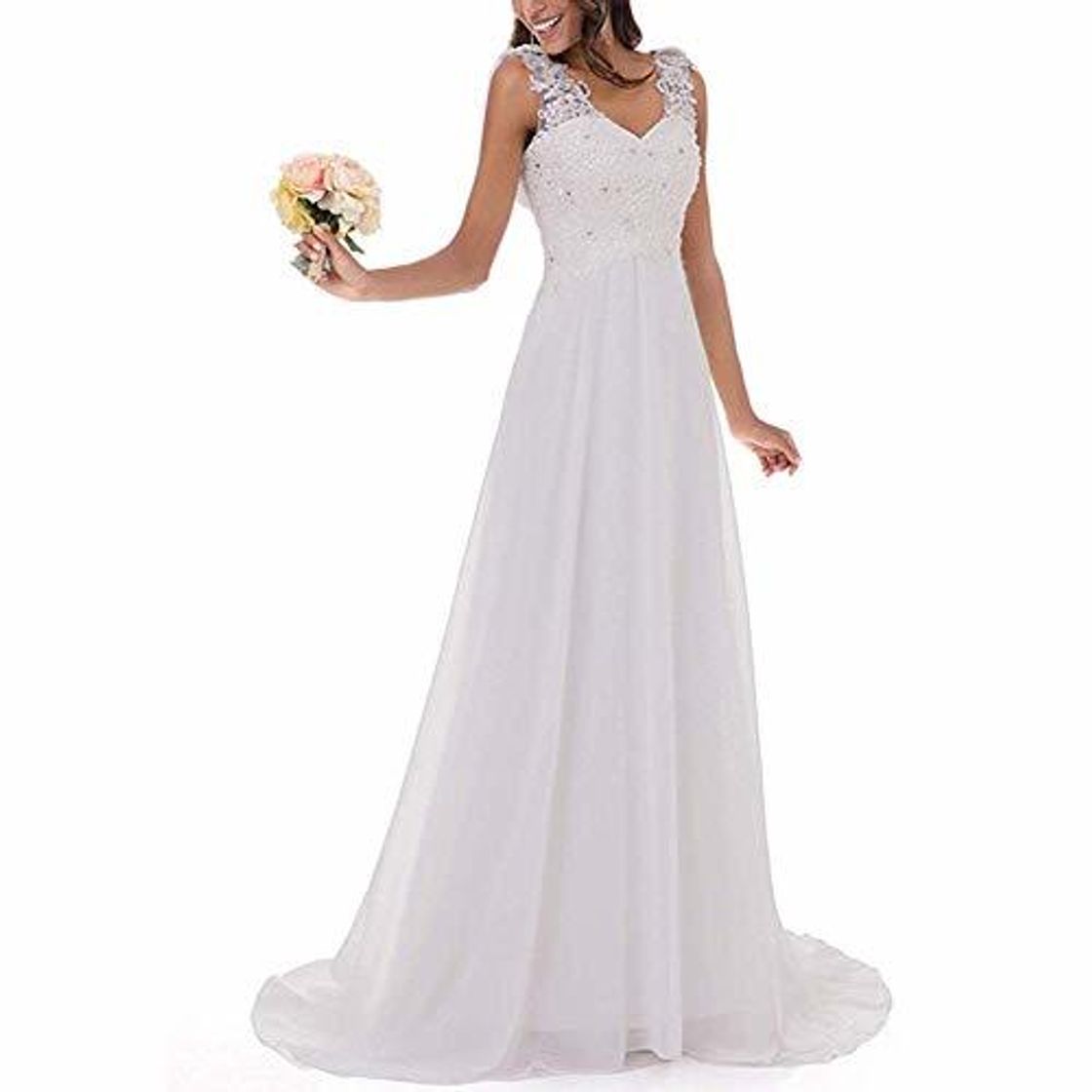 Places W-D Boda Nupcial Brote de Seda Hilados sin Mangas Apliques Trapear Vestido