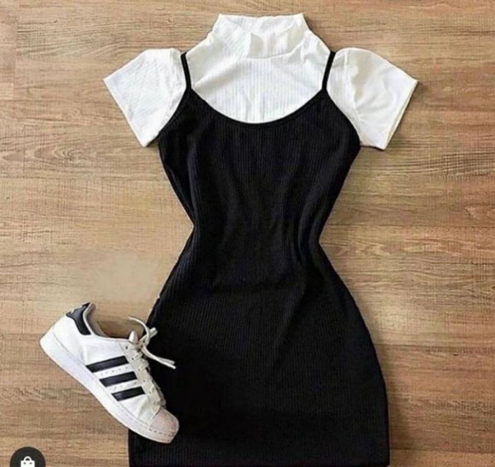 Fashion Vestido Canelado Curto Preto 