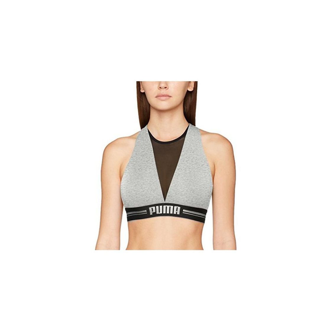 Social Puma High Neck Bra with Mesh 1P E-Com Ropa Interior, Mujer, Grey Melange/Silver