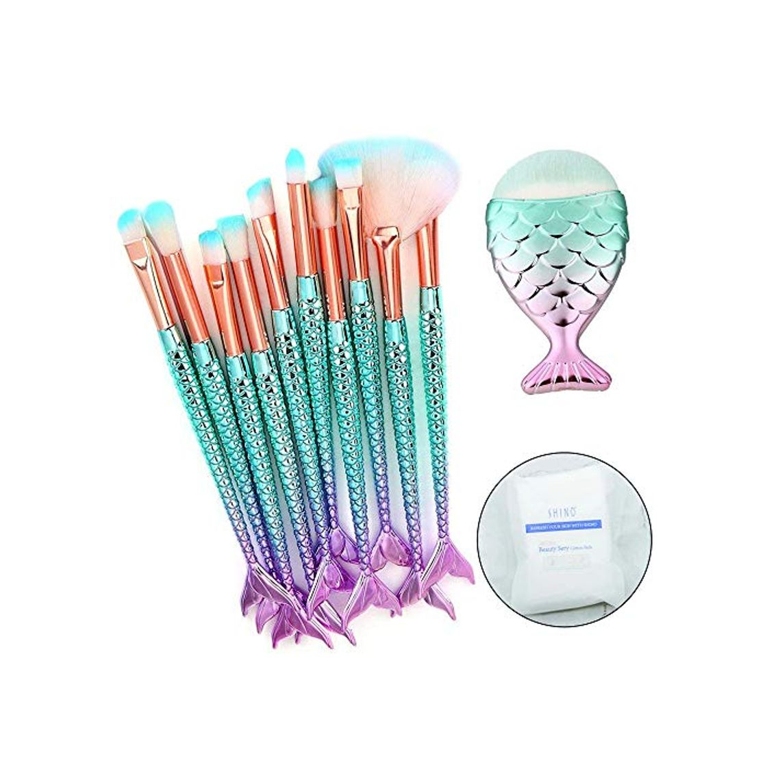 Social Pinceles de Maquillaje de Sirena, Set de 11 Pinceles de Maquillaje Profesional