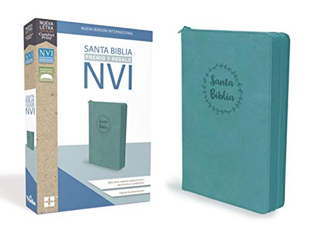 Book Santa Biblia de Premio Y Regalo Nvi, Leathersoft, Aqua Con Cremallera