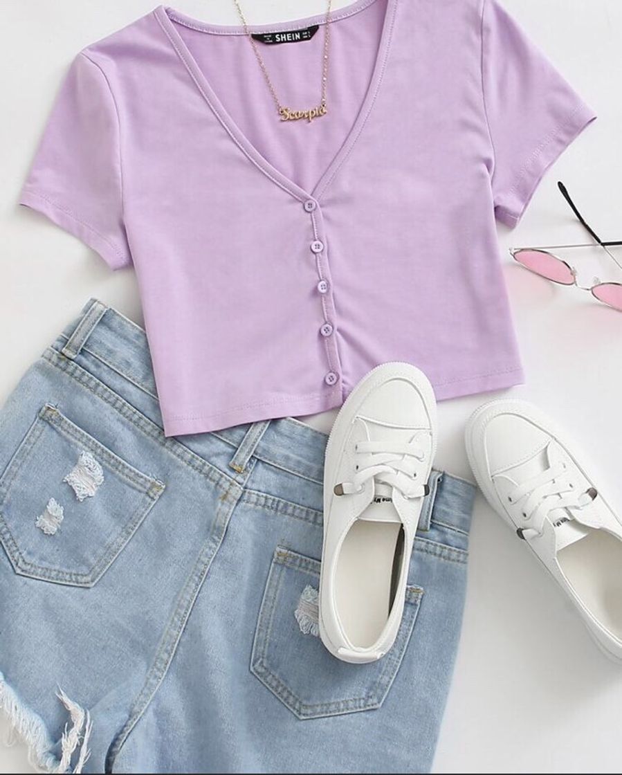 Social Button Front Crop Top | SHEIN USA