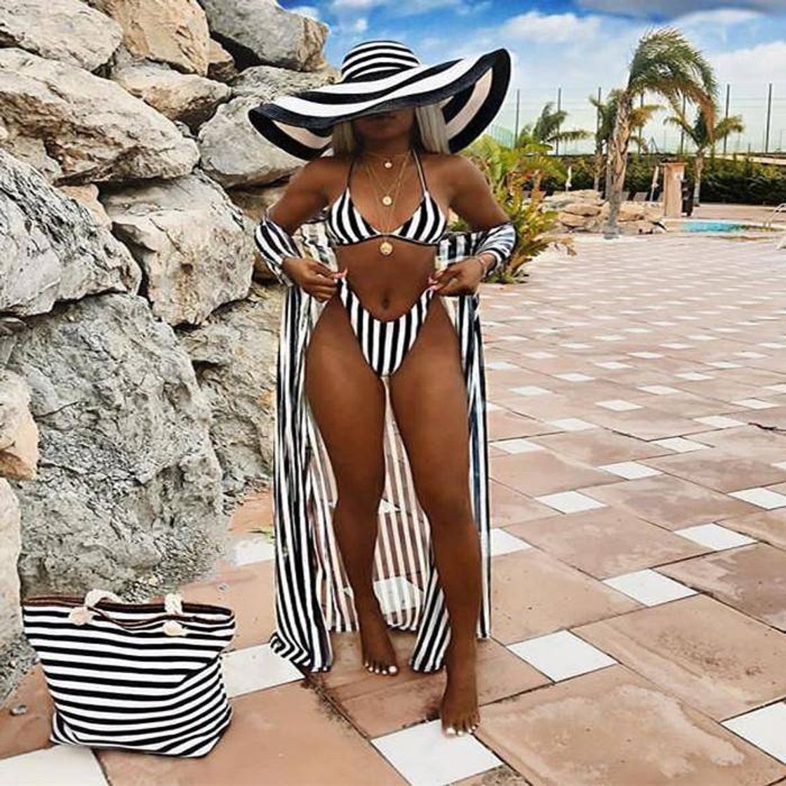 Product JFan Mujer Conjuntos de Bikini Rayas con Un Hombro Traje de Baño Estampado Anudado Tiras Tanga Braga Bikini Lado Anudado Bañador Atractivo de Dos Piezas