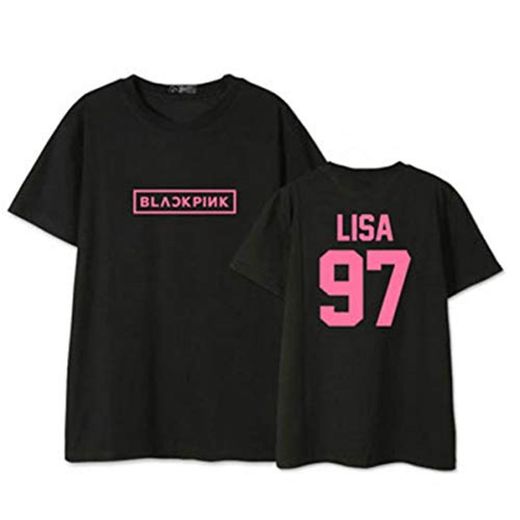 KPOP Blackpink Camiseta de Manga Corta de Verano Loves Letter Impreso Top Tees Camisa Casual JISOO Jennie Lisa Rose