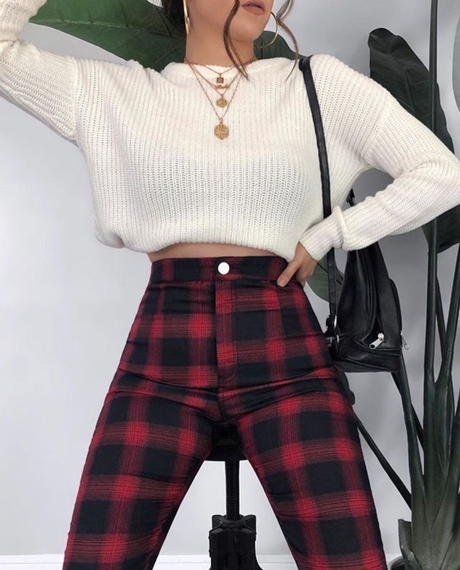 Look com calça xadrez ✨