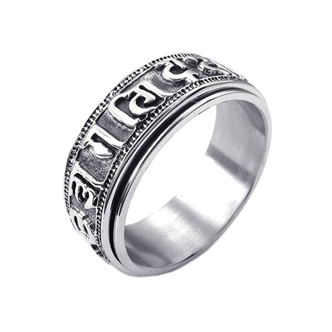 Fashion GGBEST Anillo de Hombres de joyeria, Acero Inoxidable, Tibetano Mantra Om Mani