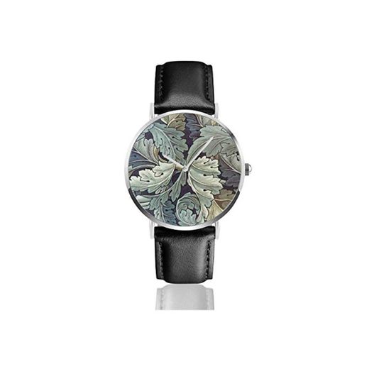 William Morris Artwork Classic Casual Fashion Reloj de cuarzo de acero inoxidable con correa de cuero
