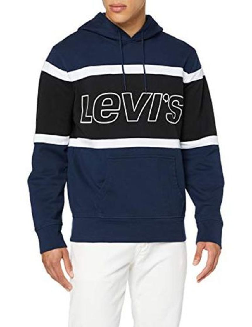 Social Levi's Pieced Hoodie Capucha, Azul (Racer Colorblock Dress Blues/Mineral Black/White