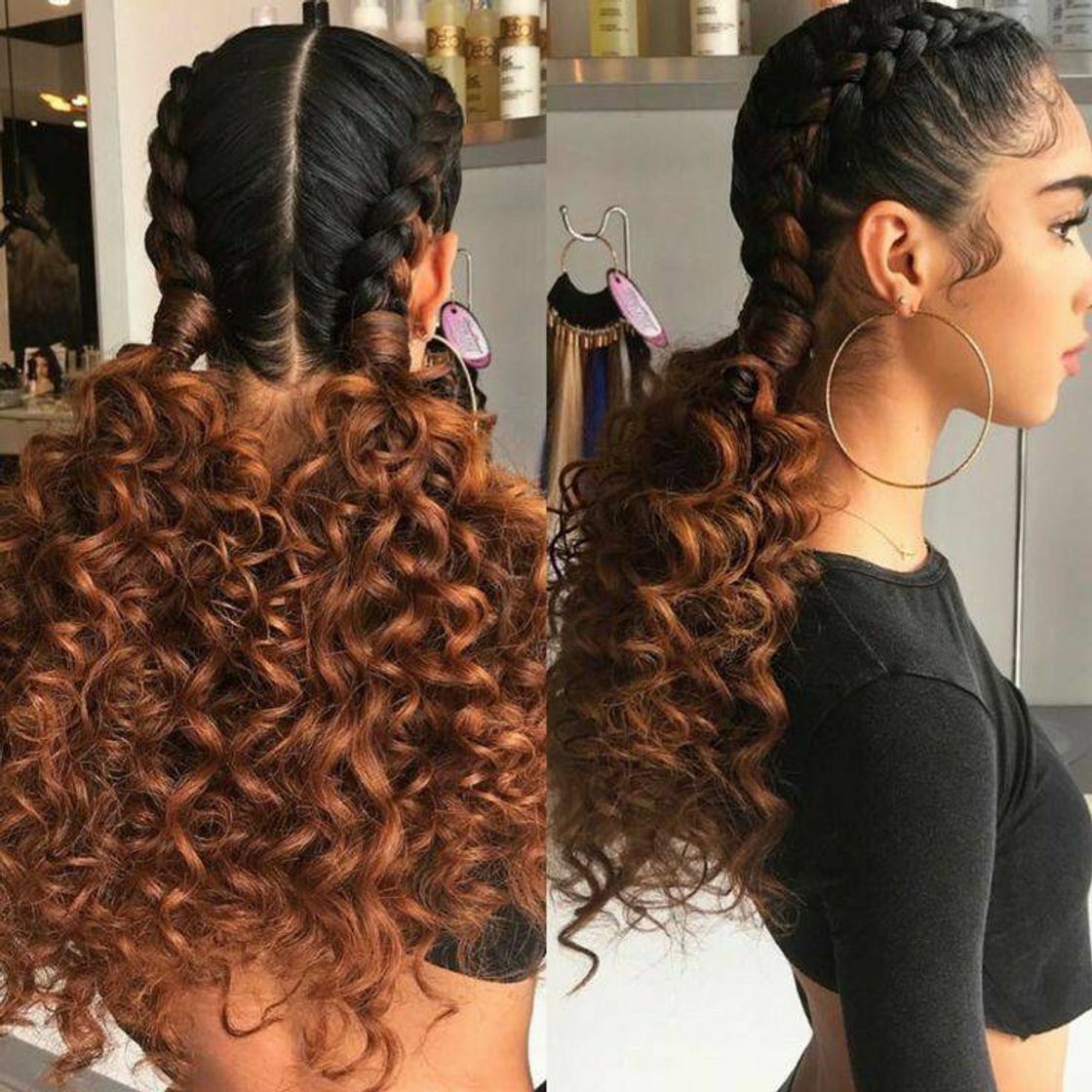 Fashion Cabelo cacheado grande com penteado de trança 