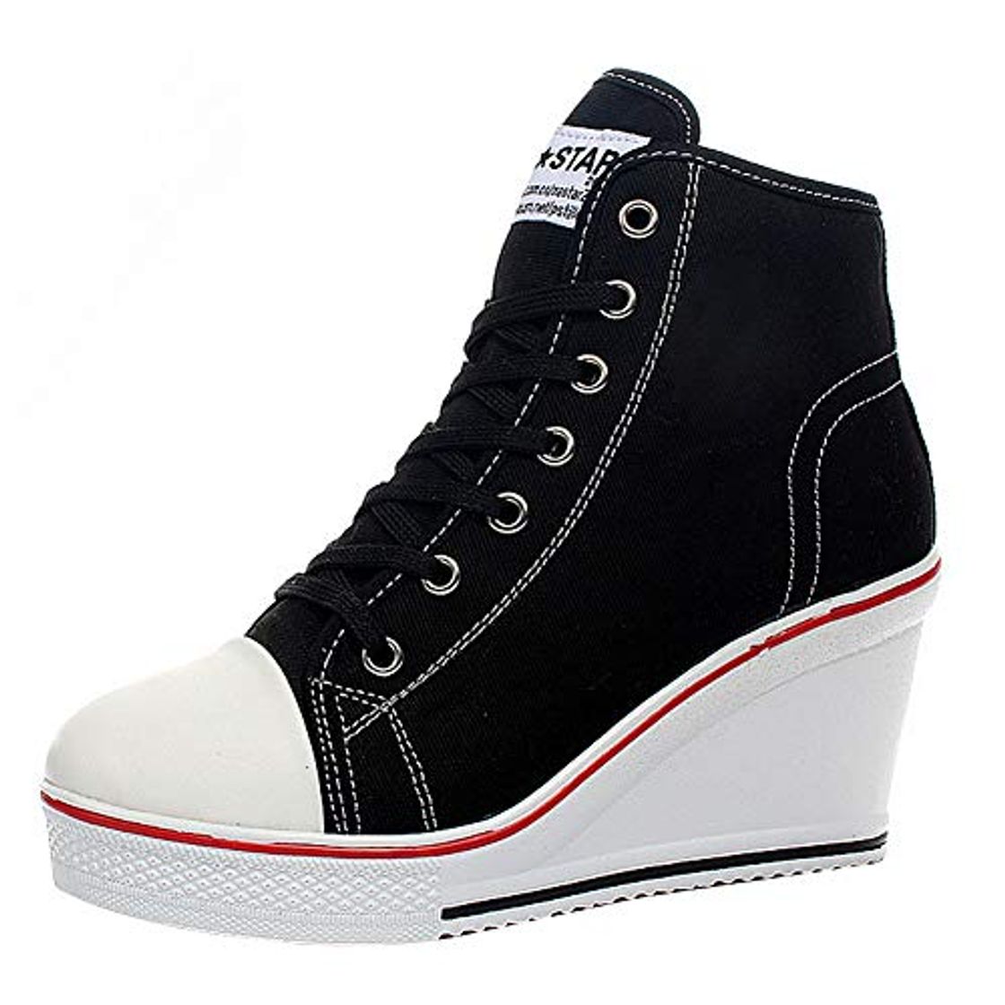 Fashion Padgene Zapatillas Moda de Lona Zapatos Altos Tenis Deportivos Casual Calzado Canvas para Mujer con Cordones y Cremallera Lateral