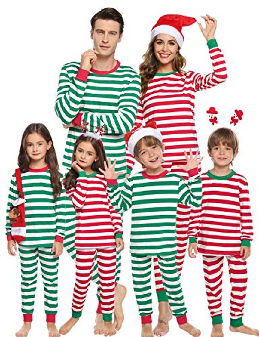 Productos Aibrou Pijamas de Navidad Familia Conjunto 100% Algodón Raya Ropa de Dormir Otoño Invierno Mujere Hombre Niño Bebé