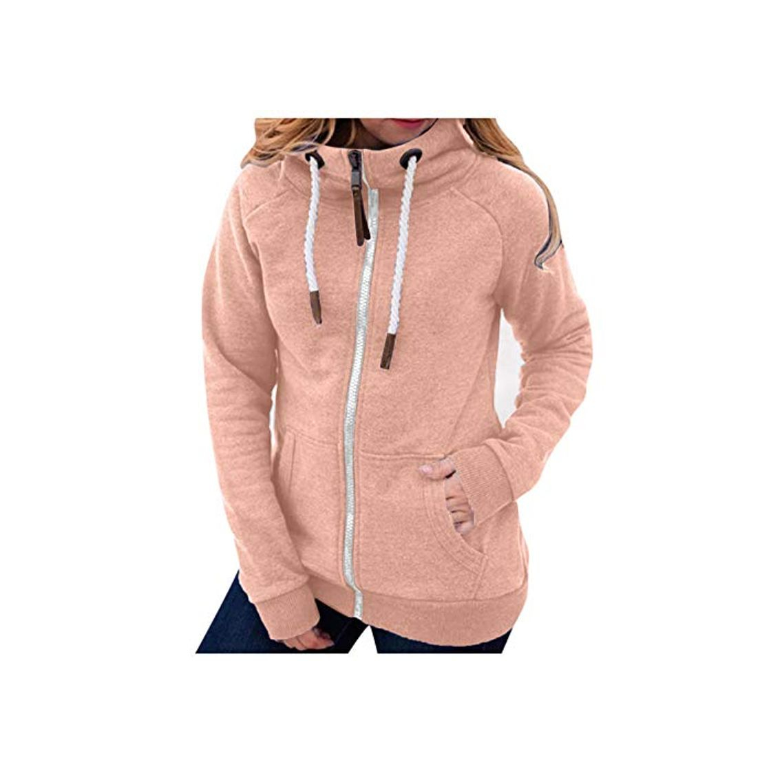 Fashion PUAMACChaqueta De Mujer Sudadera con Capucha Pullover CordóN Espesar Felpa Color SóLido Cremallera CáLido Holgado Manga Larga Sudadera Tops con Paquete