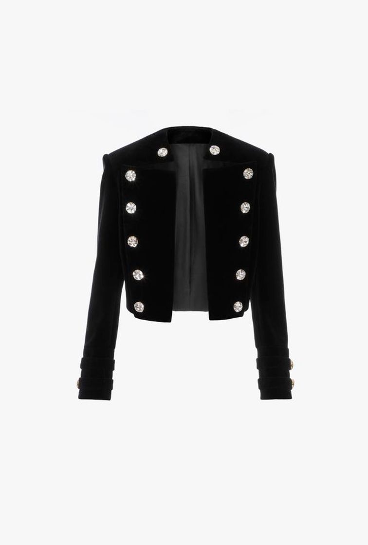 Fashion Black Velvet Jacket With Silver Tone Buttons for Women - Balmain